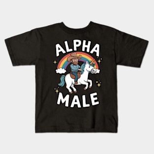 Alpha Male Funny Unicorn Rainbow Gift Fathers Day Gay Man LGBT Pride Cowboy Kids T-Shirt